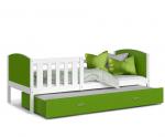 Dětská postel TAMI P2 80x190 cm s bílou konstrukcí v zelené barvě s přistýlkou